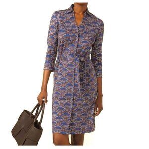 J. MCLAUGHLIN Brynn Shirt Dress Size L Catalina Cloth Self-Tie Belt 3/4 Sleeve